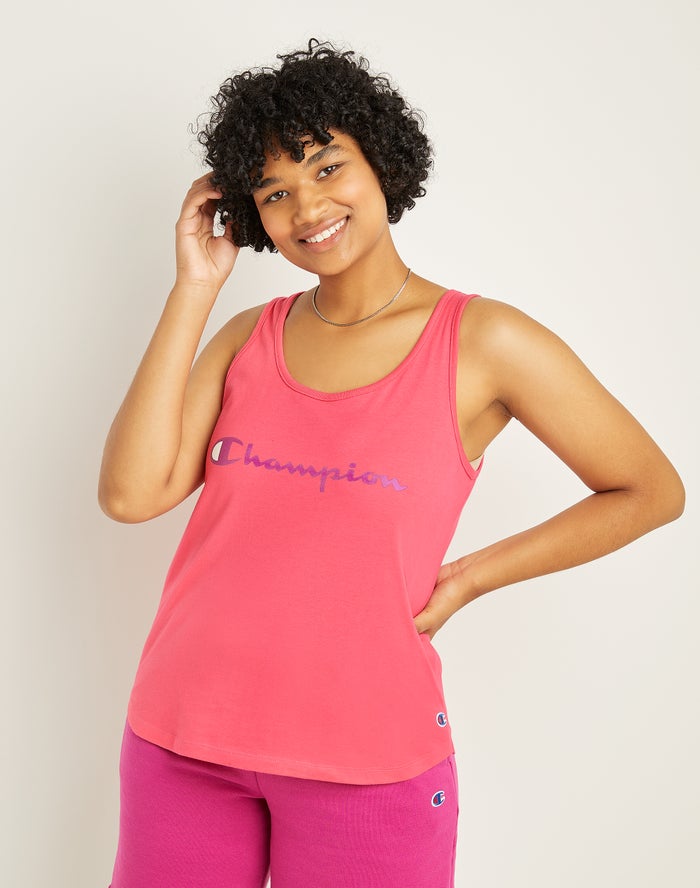 Champion Womens Tank Tops NZ - Classic Script Logo Coral ( 3508-ALGIX )